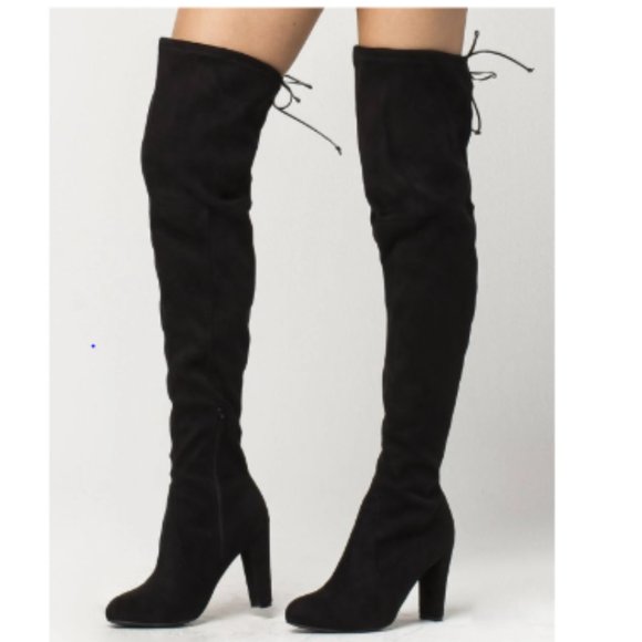 Celebrity Style Shoes - Boots Black Thigh High Over Knee Heel